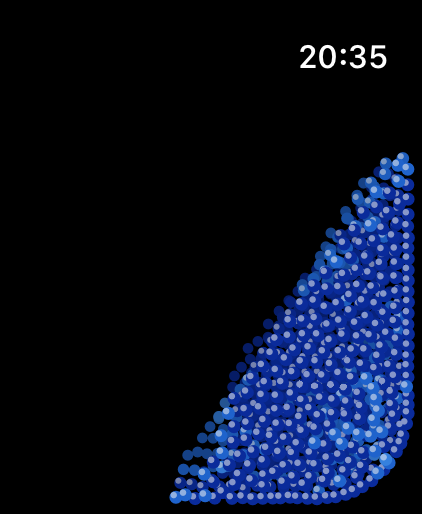 Beadfall on an Apple Watch, the beads poured into one corner.